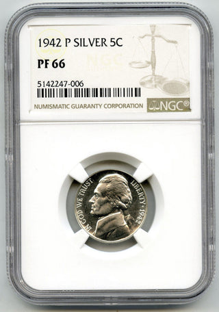 1942 Jefferson Wartime Proof Silver Nickel NGC PF66 - Philadelphia Mint - G44