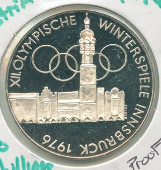 1976 Austria Winter Olympies Innsbruck Silver Proof 100 Schillings-KR489