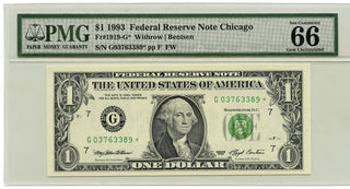 1993 $1 Federal Reserve Star Note Chicago PMG 66 Gem Uncirculated Dollar E05
