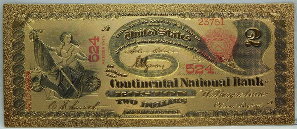 1865 $2 Lazy Deuce Boston Novelty 24K Gold Foil Plated Note 6