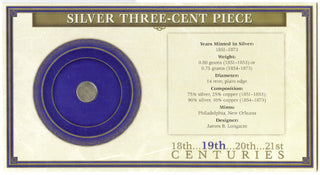 1861 3-Cent Silver Coin in Information Card -Philadelphia Mint - DM308