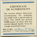 1971 Apollo 14 Franklin Mint Moon Traveled Silver Mini Medal Round - E698
