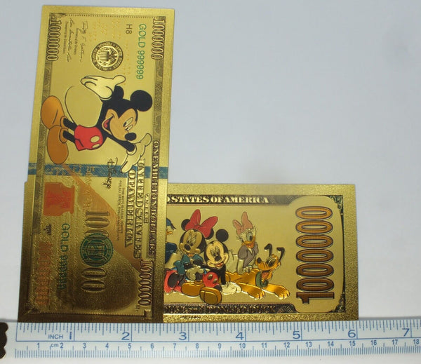 Mickey, Goofy & Donald Disney $1000000 Note Novelty 24K Gold Foil Bill LH295