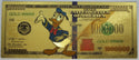 Donald Duck Walt Disney $1000000 Note Novelty 24K Gold Foil Plated Bill - LH289