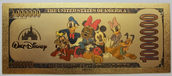 Minnie Mouse Walt Disney $1000000 Note Novelty 24K Gold Foil Plated Bill LG690
