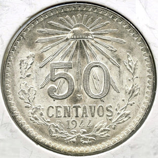 1945 Mexico Silver Coin 50 Centavos Uncirculated Coin Moneda Plata - E102