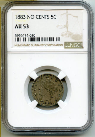 1883 No Cents Liberty V Nickel NGC AU53 Certified - A280