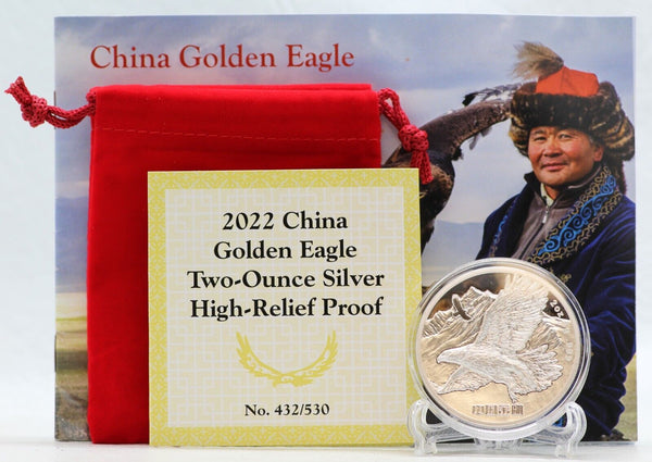 2022 China Golden Eagle 2 Oz Silver High Relief Proof Coin Chinese COA - JN826