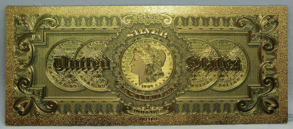 1886 $5 Morgan Back Dollar Silver Certificate 24K Gold Foil Note Bill - LG338