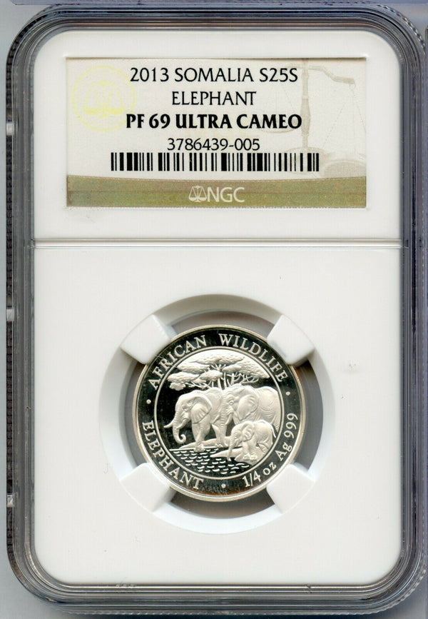 2013 Somalia Elephant 1/4 Oz Silver Proof NGC PF69 25 Shillings Coin - JN209