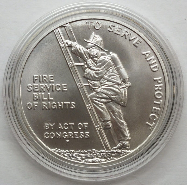 1992-P  Ben Franklin Firefighters Silver Medal 1 oz 999 Silver UNC COA OGP LH012