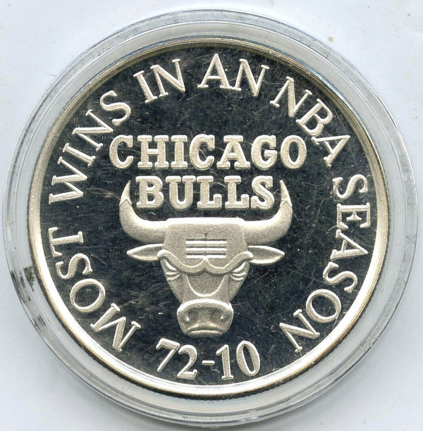 Chicago Bulls 1996 Most Wins NBA Season 999 Silver 1 oz Art Medal Round - B99