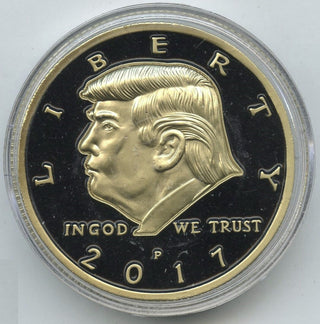 Donald Trump USA America Art Medal 2017 Black & Gold-Layered Round - A735