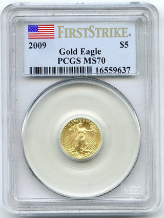 2009 American Eagle $5 Gold Coin PCGS MS70 First Strike 1/10 oz Bullion - H102
