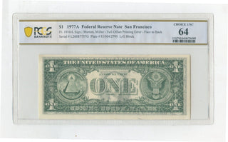 1977-A $1 Federal Reserve Note PCGS Choice Unc 64 Offset Printing Error - ER792
