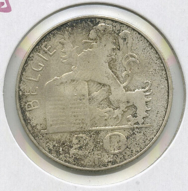 1949 Belgium 20 Francs .8350 Silver Coin .0671 ASW -DN162