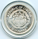 2000 Millennium Liberty $20 Coin 999 Silver 1 oz Liberia w/ COA & Box - BT971