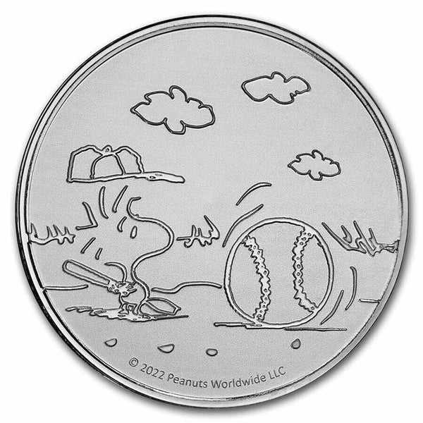 2022 Peanuts Woodstock at Bat Baseball 1 Oz .999 Fine Silver Round Medal - JN692