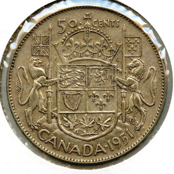 1951 Canada Silver Coin - 50 Cents  - King George VI - CA516