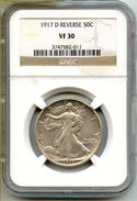 1917-D Reverse Walking Liberty Silver Half Dollar NGC VF30 - Denver Mint - A281