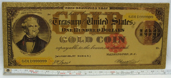 1882 $100 Gold Coin Certificate Novelty 24K Gold Foil Plated Note Bill 6