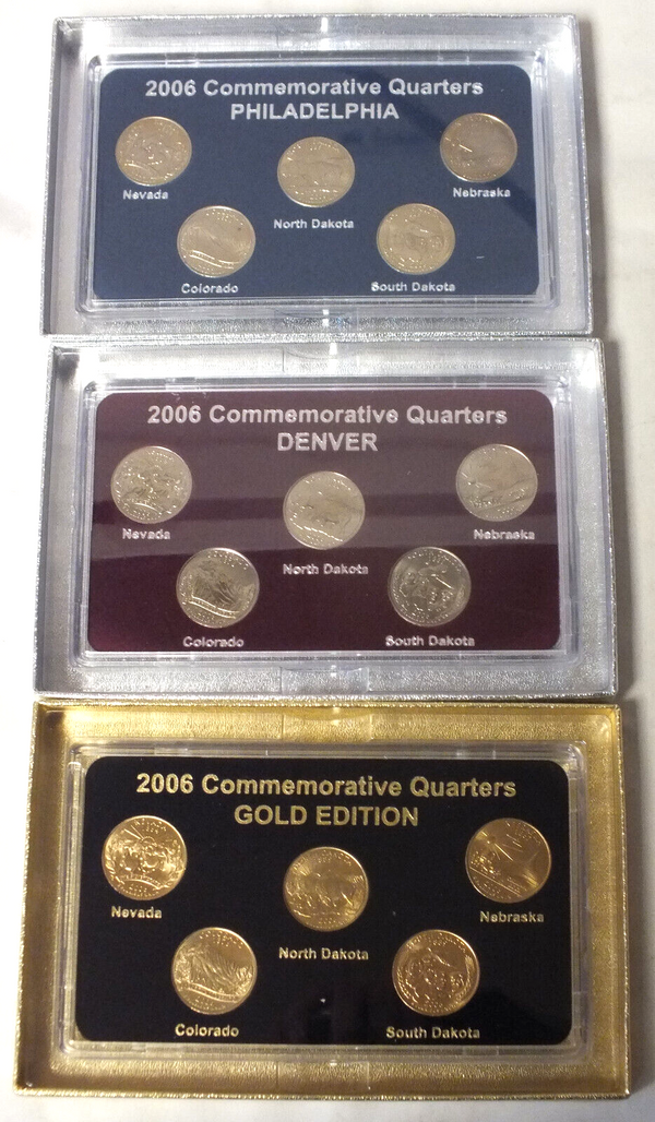 2006 State Quarters (3) Coin Sets - Philadelphia Denver Gold-plated - B489