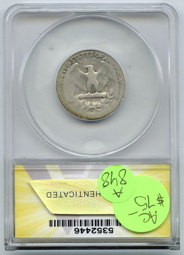 1932-D Washington Silver Quarter ANACS AG 3 Certified - Denver Mint - A848