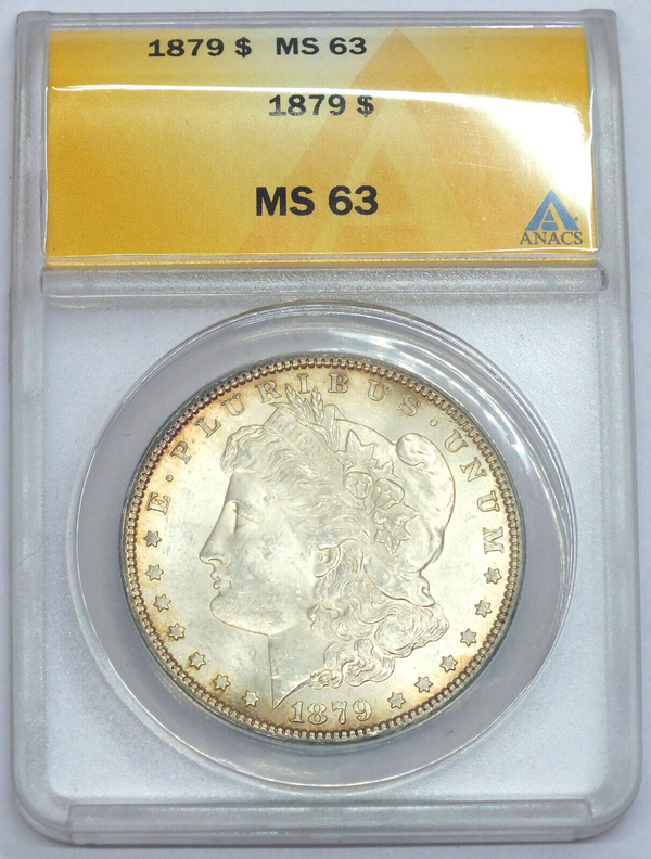 1879 Morgan Silver Dollar ANACS MS63 Toning Toned $1 Philadelphia Mint - B146
