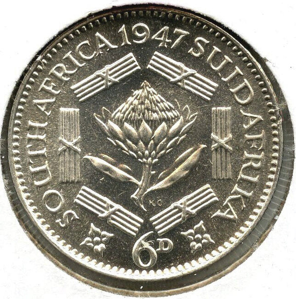 1947 South Africa Silver Coin Sixpence - King George VI - Suid Afrika - B39