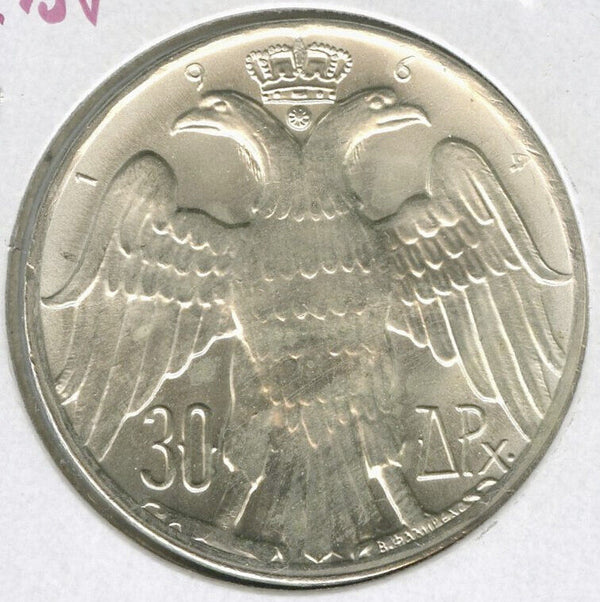 1964 Greece 30 Drachmai .8350 Silver Coin .8350 ASW UNC -DN157