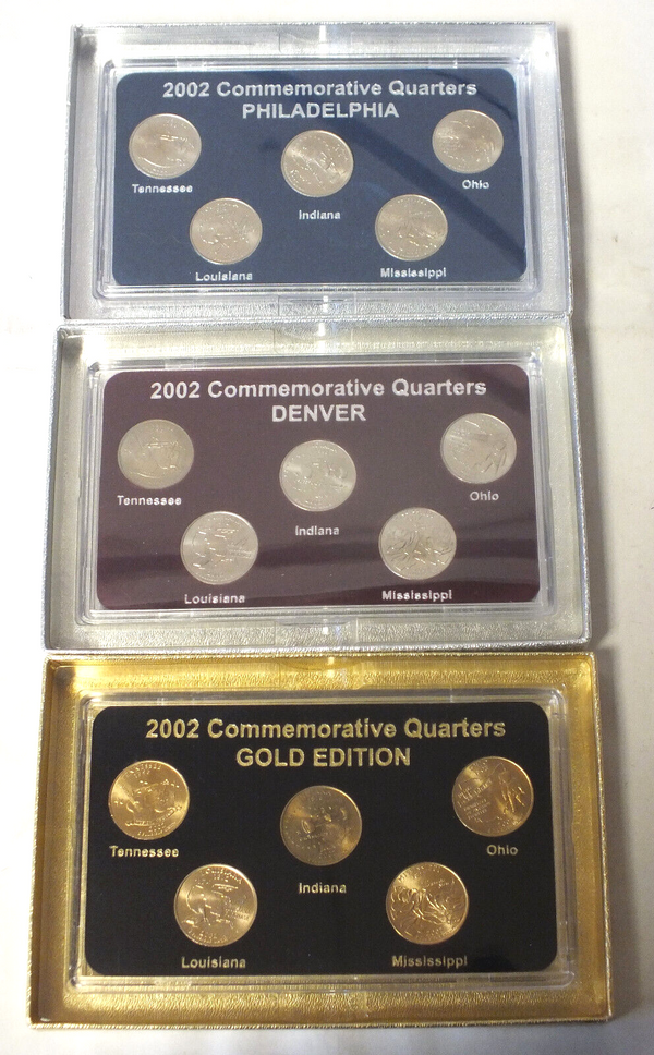 2002 State Quarters (3) Coin Sets - Philadelphia Denver Gold-plated - B486