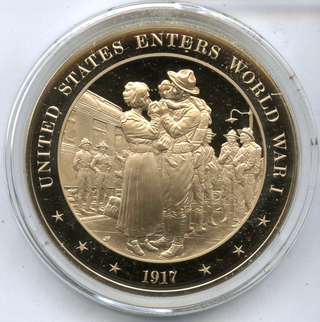 United States Enters World War I Bronze Proof Medal 1917 Franklin Mint - JL73