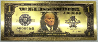 Sleepy Joe Biden Divided States $1 Note Novelty 24K Gold Foil Plated Bill GFN76