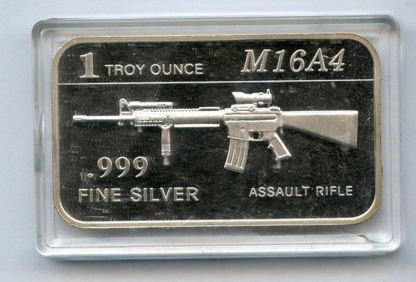 Assault Rifle M16A4 Gun 1 Troy  Oz 999 Silver Art Bar - JN937