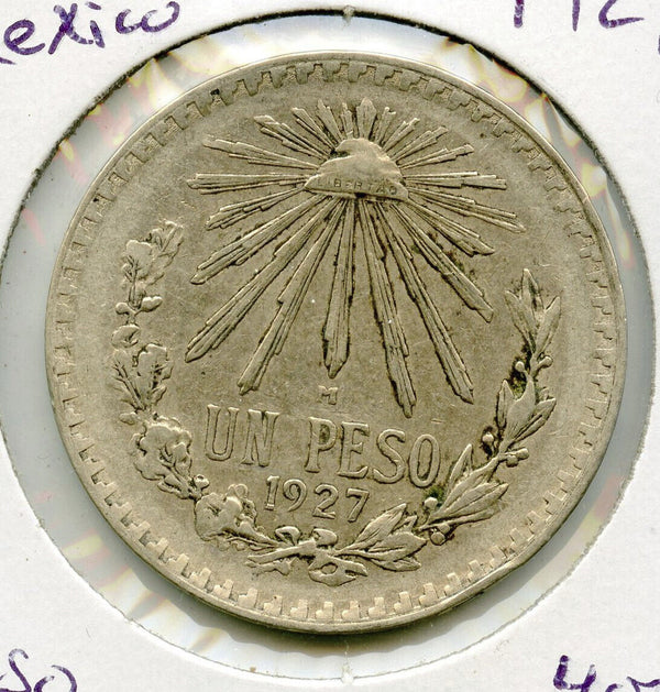 1927 Mexico Un 1 Peso Silver Coin .720 Uncirculated Moneda Plata - DM881