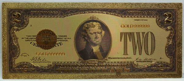 1928 $2 Red Seal Novelty 24K Gold-Plated Foil Note Bill 6