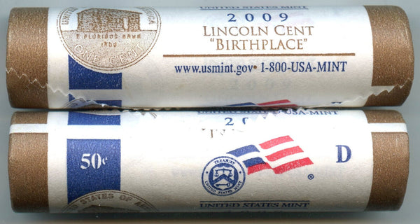 2009 Lincoln Cent Pennies P + D Coin Rolls US Mint Sealed Box Birthplace - CC932