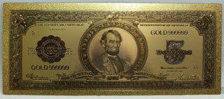1923 $5 Porthole Silver Certificate Novelty 24K Gold Foil US Plated Note Bill 6