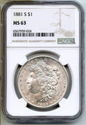 1881-S Morgan Silver Dollar NGC MS63 Certified - San Francisco Mint - A120