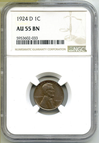 1924-D Lincoln Wheat Cent Penny NGC AU55 BN Certified - Denver Mint - G684