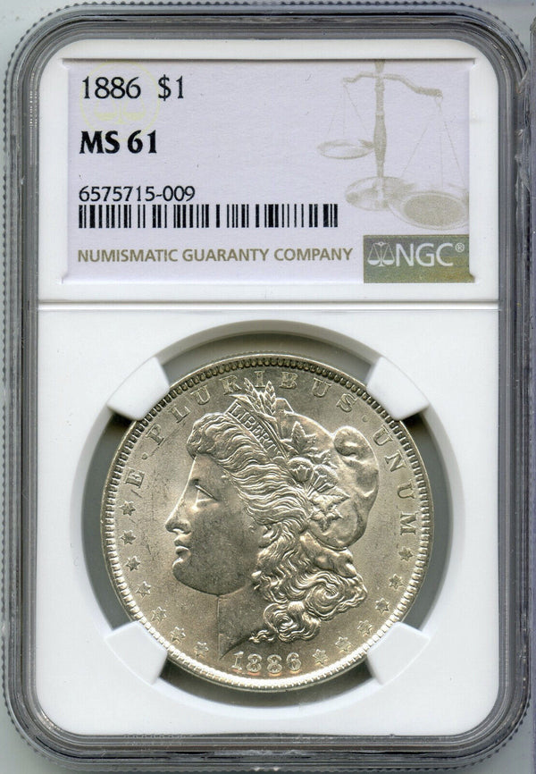 1886-P Morgan Silver Dollar NGC MS61 -Philadelphia Mint-DM476