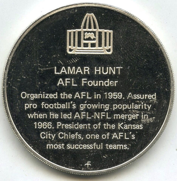 Lamar Hunt AFL Founder NFL Football .925 Sterling Silver Medal Round Chiefs G913