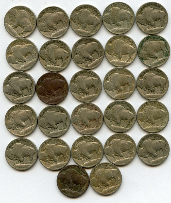 1913 Indian Head Buffalo Nickel Type 1 - Lot of 27 Coins - JN347