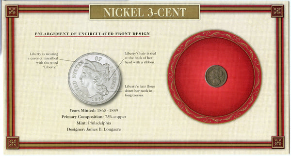 1868 3-Cent Nickel Cull Coin in Information Card Philadelphia - DM216