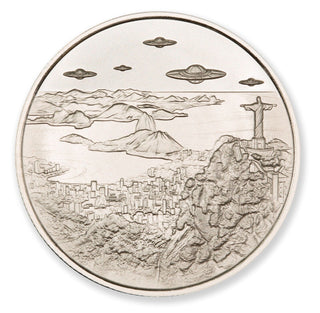 UFOs Rio Brazil Christ the Redeemer 999 Silver Medal 2023 Round Aliens - JP378