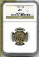 1931-S Buffalo Nickel NGC VF35 Certified - San Francisco Mint - B177