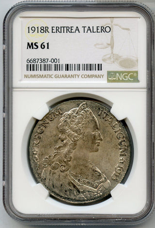 1918-R Eritrea Italy Talero Silver NGC MS61 Certified Coin - JP588