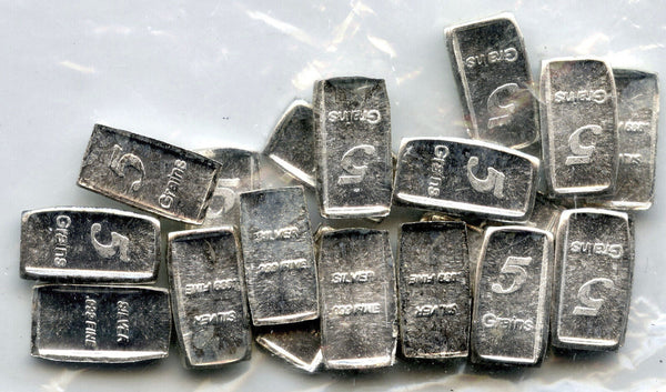 Lot of (20) Mini Ingot Bars 999 Fine Silver 5 Grains Medals - C100