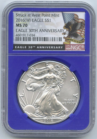 2016 (W) American Silver Eagle 30th Anniversary NGC MS70 West Point Mint - E41