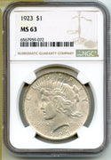 1923 Peace Silver Dollar NGC MS63 Certified - Philadelphia Mint - A113